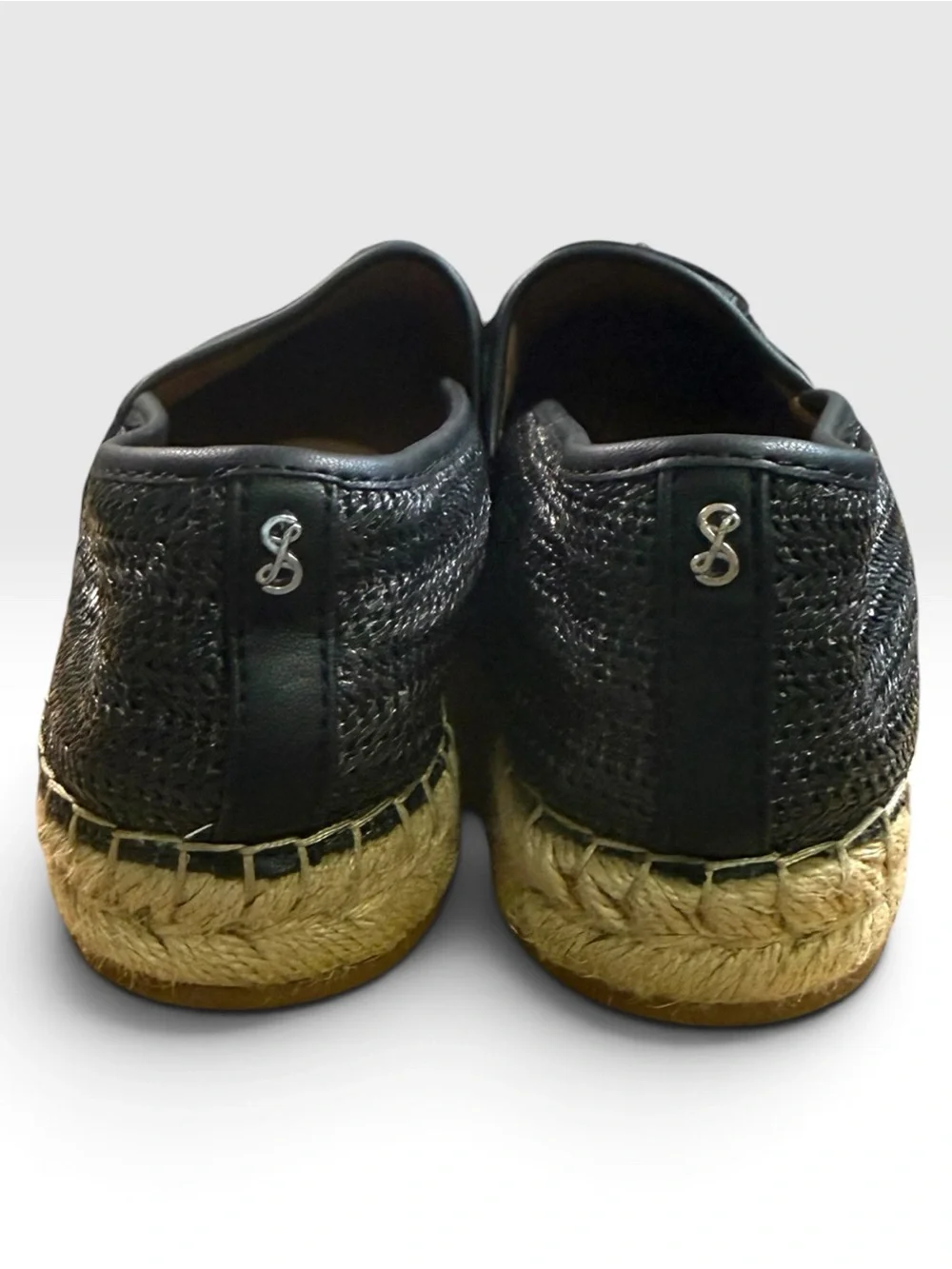 Sam & Libby Black Woven Espadrille Flats Logo Slip On Size 10